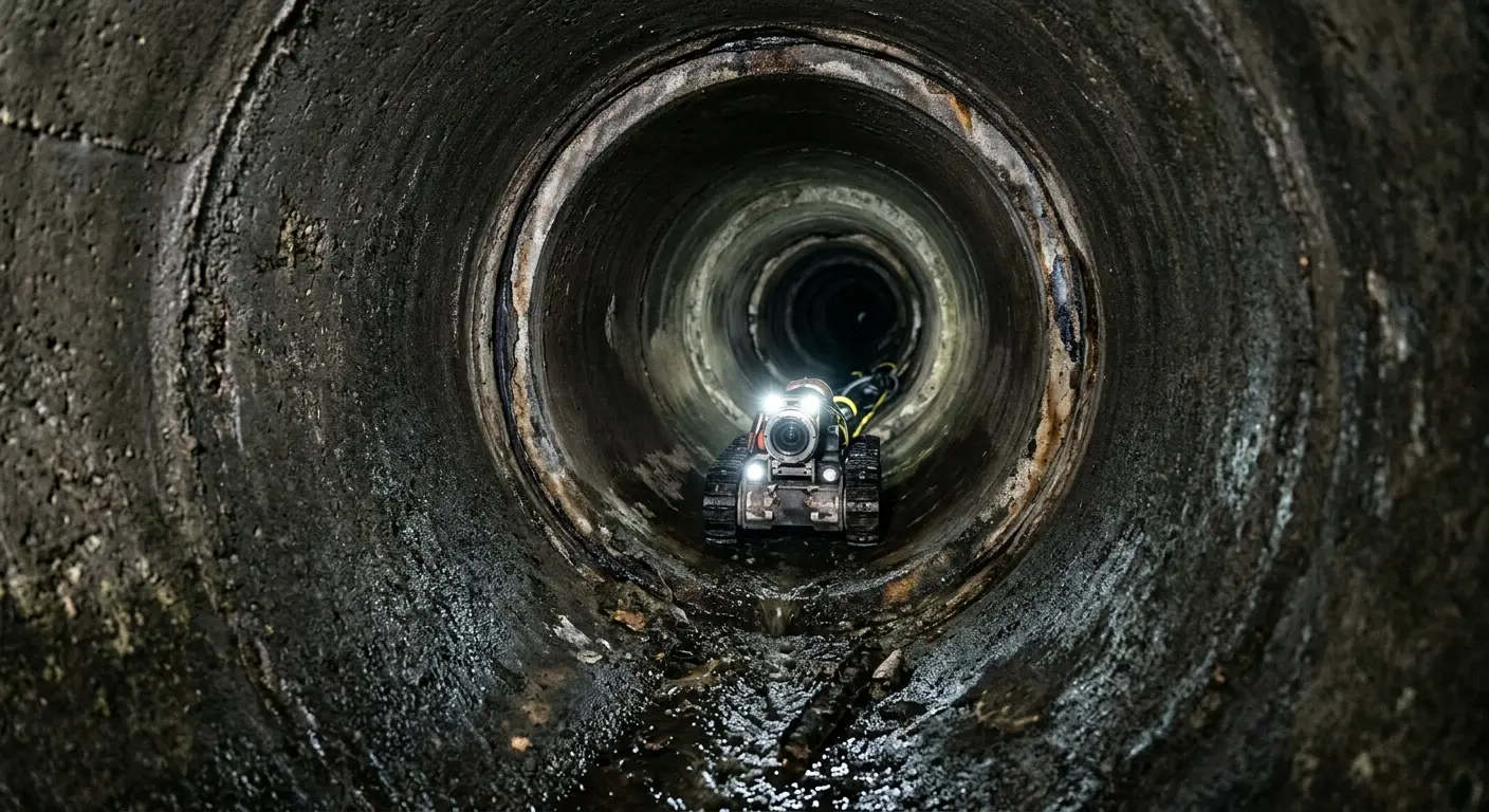 Robotic sewer camera inspecting pipe interior for Sewer Line Cleaning in Rayne