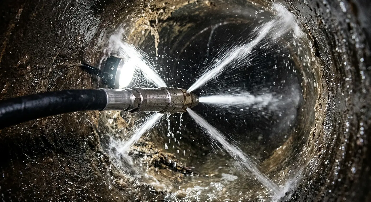 High-pressure hydro jetting nozzle cleaning sewer pipe for Storm Drain Cleaning in Rayne